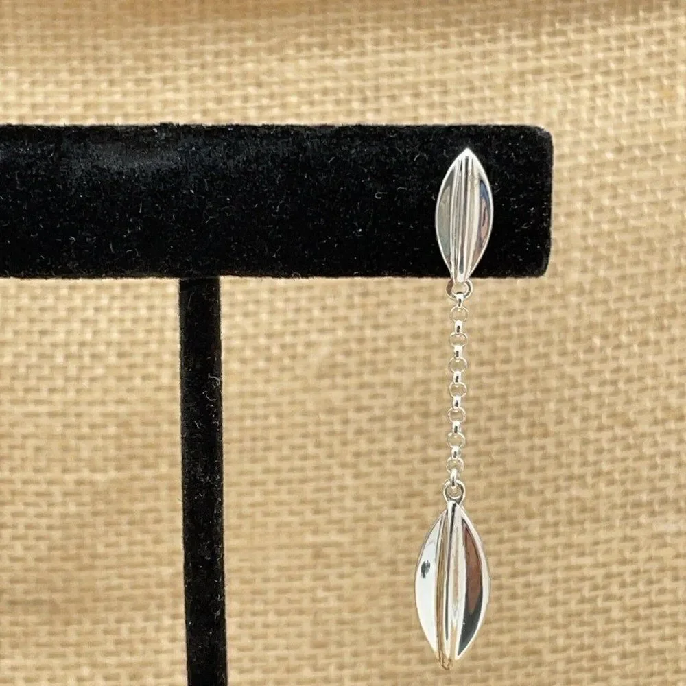 Sevilla Silver Oblong Chain Drop Earrings Sterling Silver Marquee Shaped Dangle - Picture 2 of 7